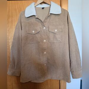 Women's Tan Corduroy Jacket with White Collar
